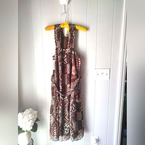 Joie Brown Floral Halter Midi Dress Women’s Size Large NWT Cocktail Party Dress - Picture 4 of 14